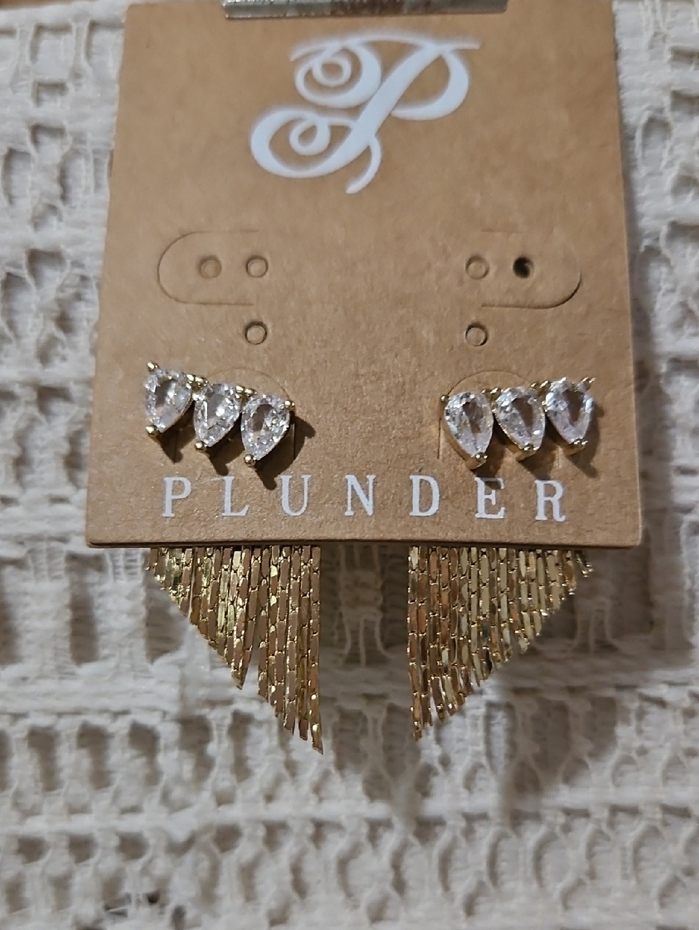 PLUNDER DESIGN "Iretta" Ear Crawler Post Earrings-Gold/Rhinestones